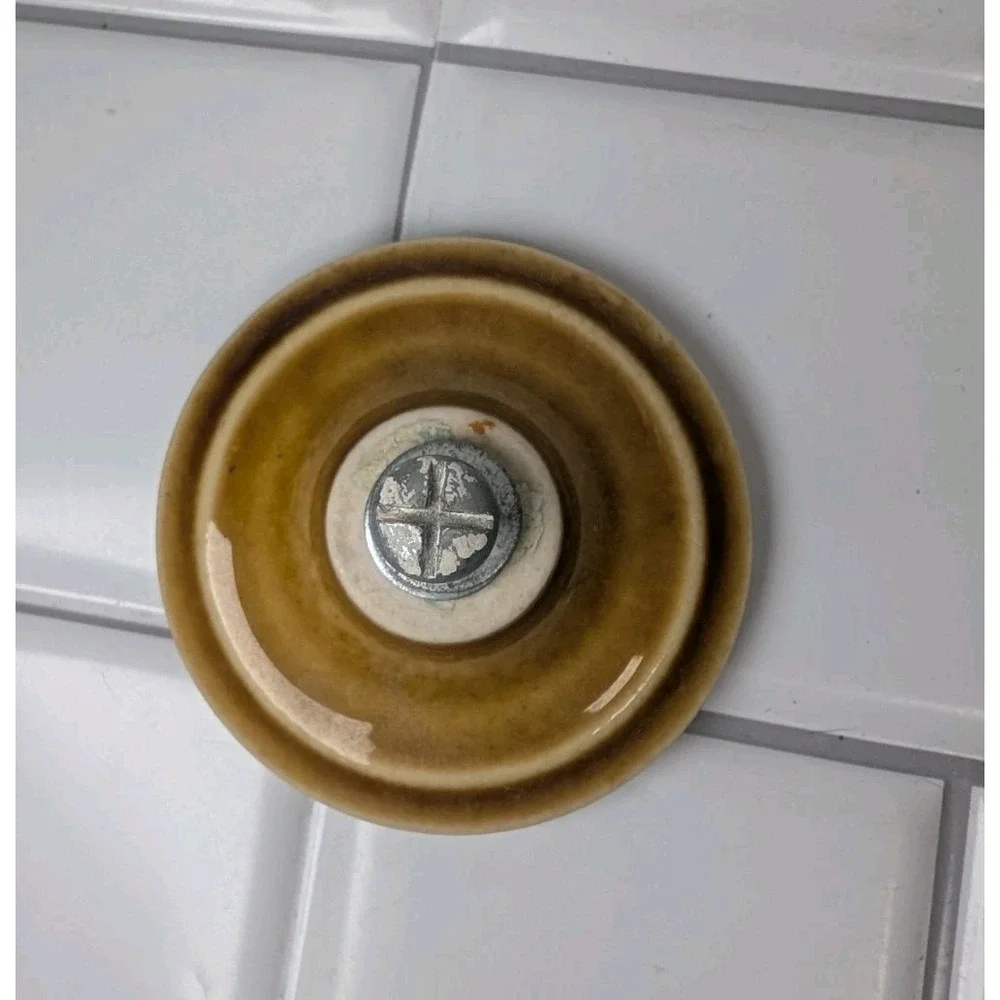 4 Vintage MCM 60s Brown Flower Ceramic Dresser Drawer Pull Kitchen Knobs 3
